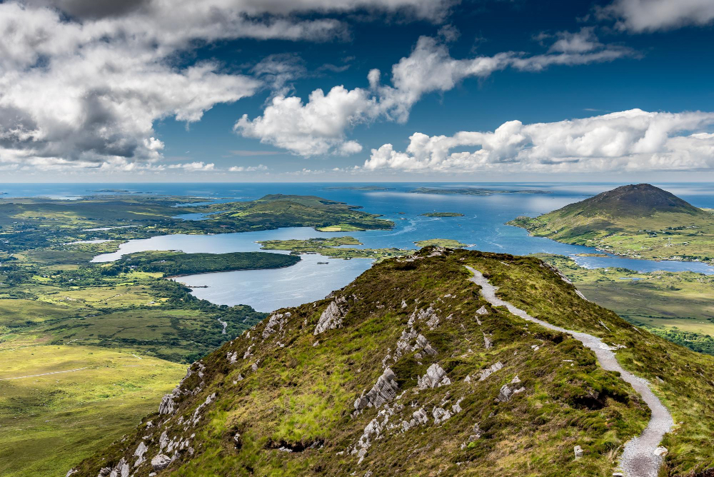 Aerial view of Connemara's mountains and lakes