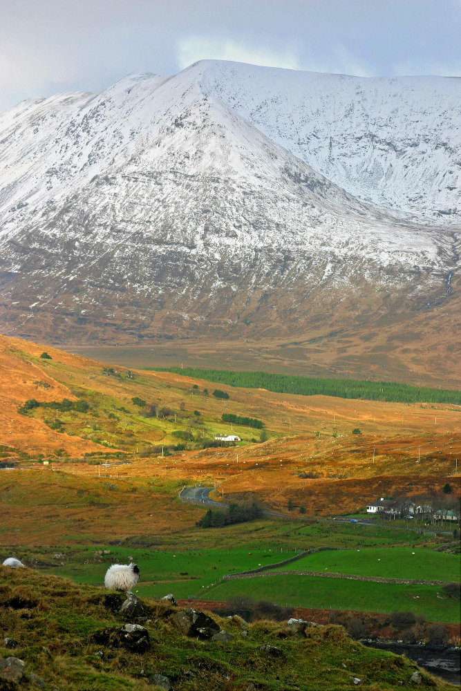 Clifden harbour and the Twelve Bens mountains, Connemara